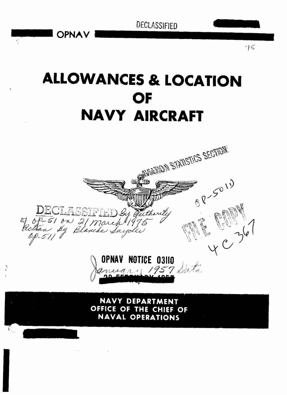 Allowances and Location of Navy Aircraft, 1957