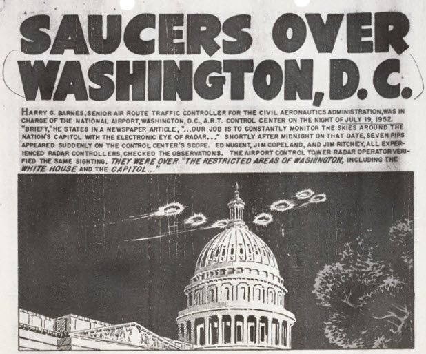 Image courtesy of the National Archives and Records Administration, ARC Identifier: 595553. Saucers over Washington, DC