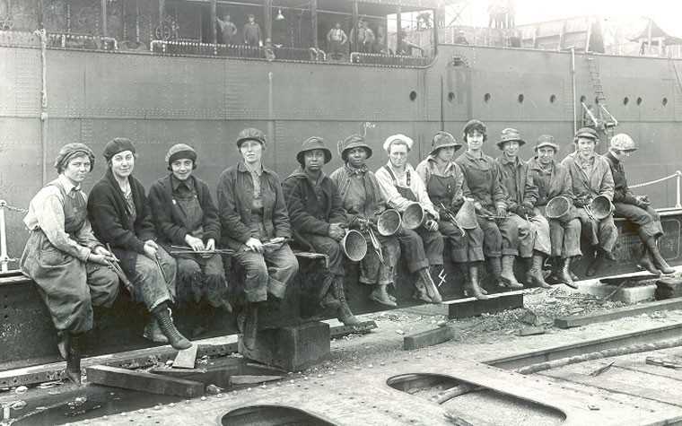 Female Rivet Heaters and Passers, 1919, Puget Sound Navy Yard