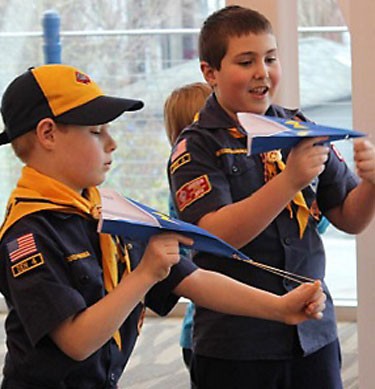 Boy Scouts preparing to launch their airplanes durring a hands-on program at the Puget Sound Navy Museum