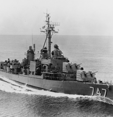 USS SAMUEL N. MOORE (DD-747), photographed circa late 1950s.