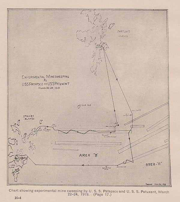 Chart showing experimental minesweeping by U. S. S. Patapsco and U. S. S. Patuxent March 22-24, 1919. (Page 17.)
