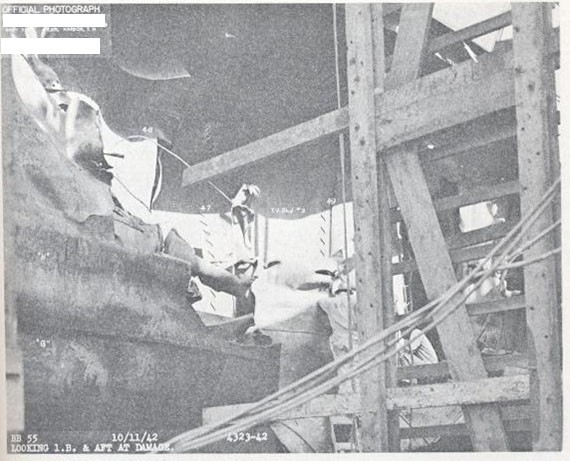 Photo 3. View of damage to torpedo protection system.