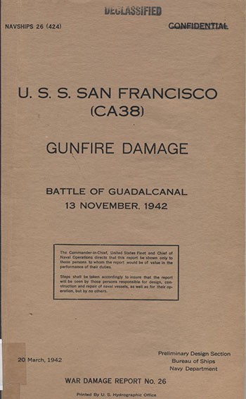Cover of 'USS San Francisco (CA-38) Gunfire Damage, Battle of Guadalcanal 13 November, 1942'.