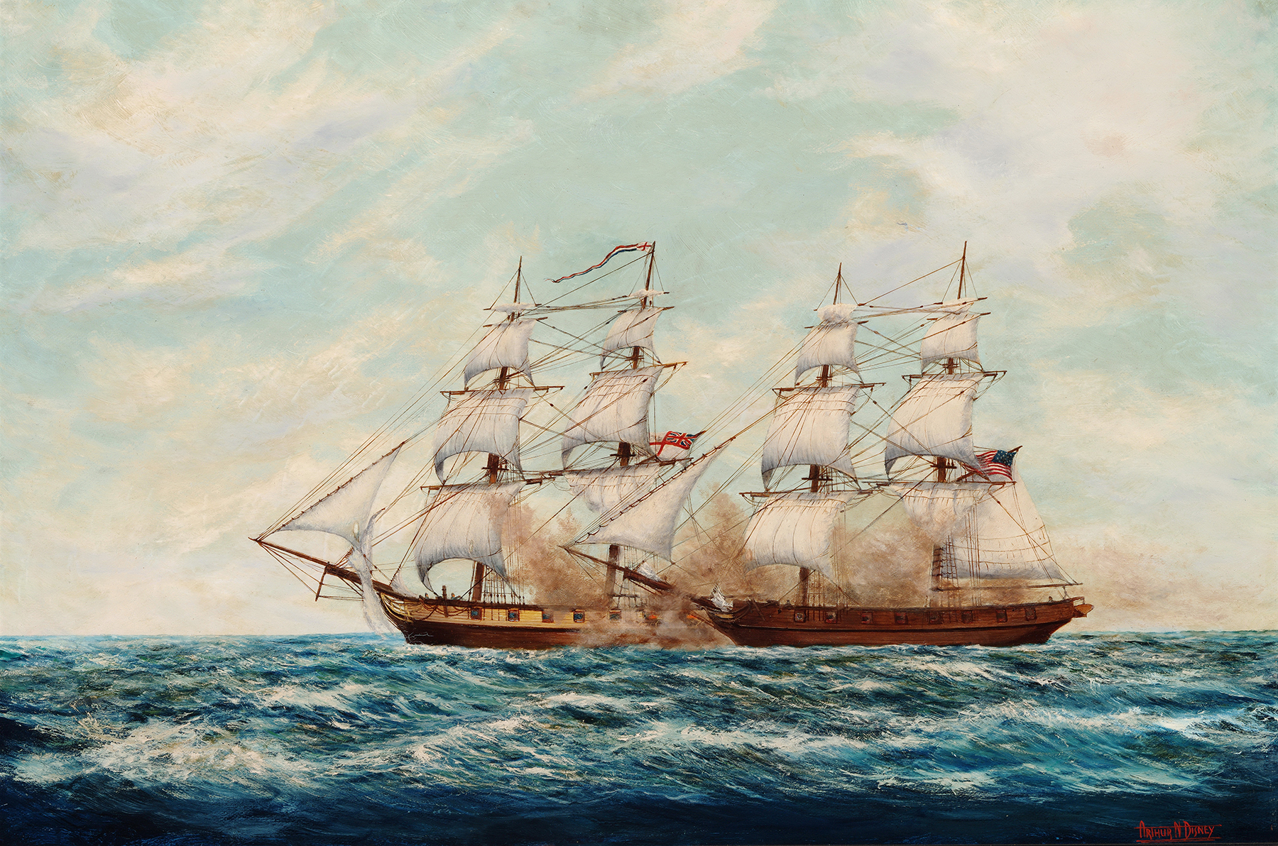 Chasseur American Privateer with British Brig Drake 1815