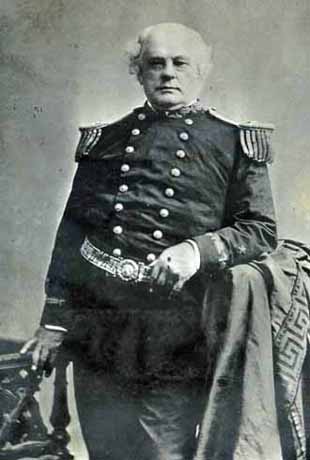 Formal portrait of US Navy (USN) Rear Admiral (upper half) James Bond  Stockdale, in dress white uniform. One of the most highly decorated  officers in the history of the Navy, wearing twenty