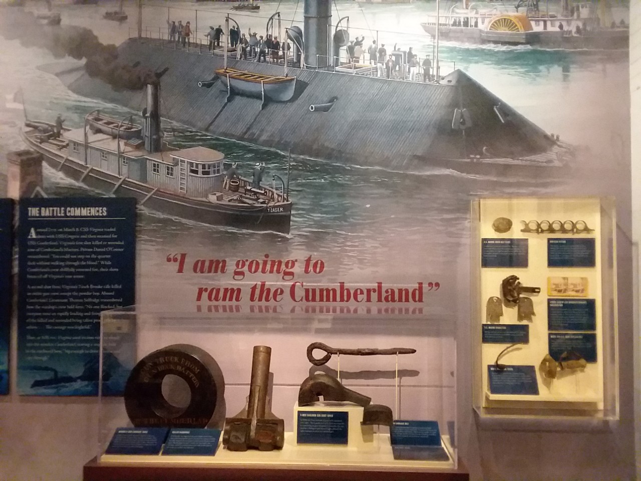 image of artifacts and ironclad ship in the river