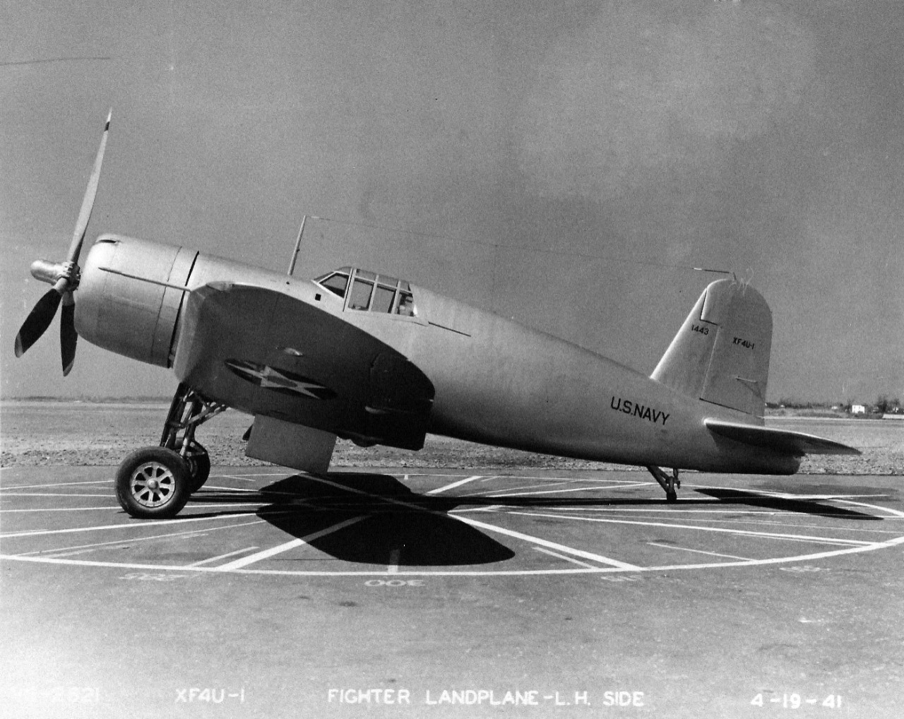 80-G-65001:   Vought XF4U-1 aircraft, April 1940.  This aircraft was the prototype for the Corsair.  photographed on April 19, 1940.   Official U.S. Navy Photograph, now in the collections of the National Archives.  