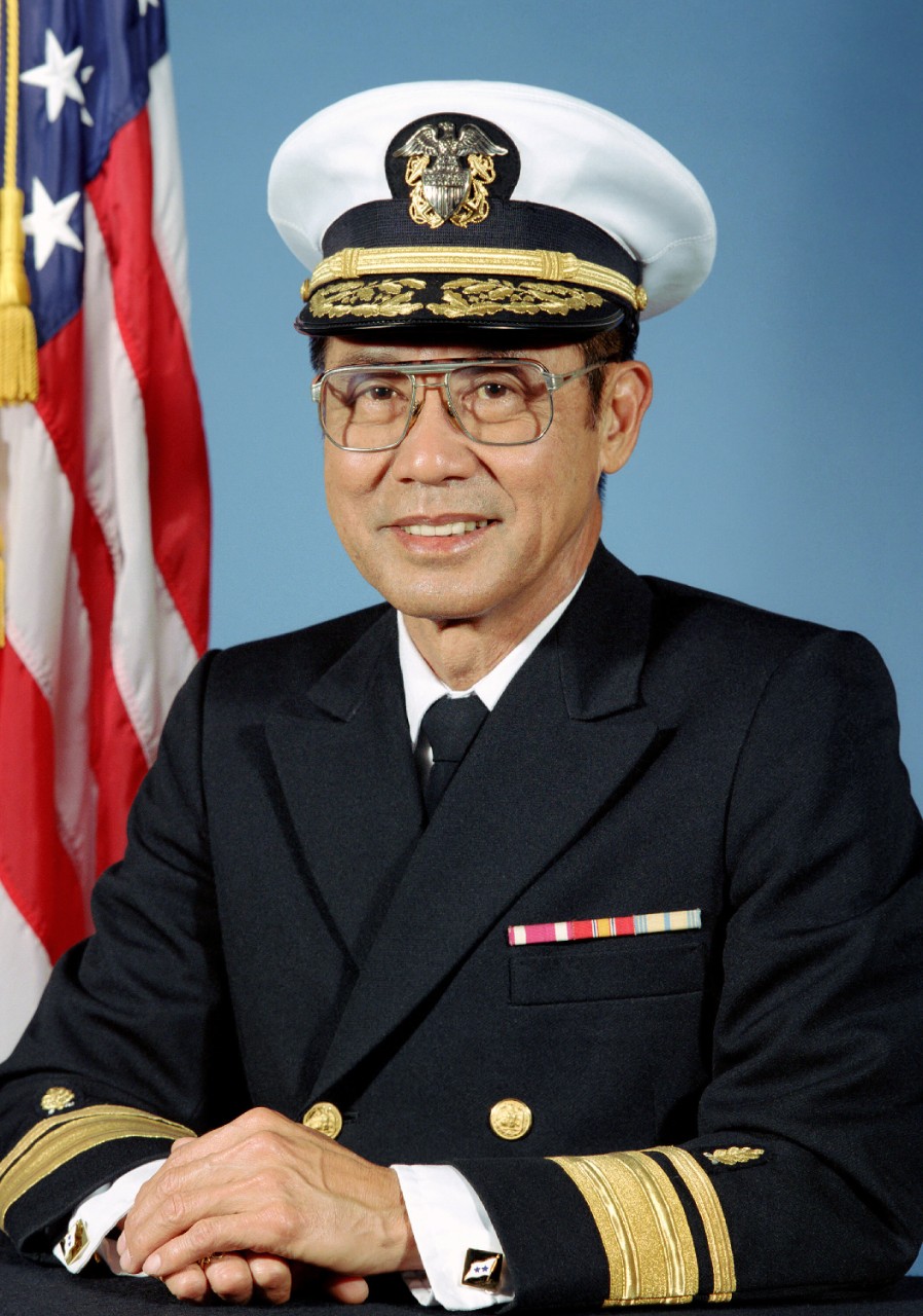 330-CFD-DN-SN-85-09626:   Rear Admiral Haruto W. Yamanouchi, 1985.  Photographed by James Vineyard. Official U.S. Navy photograph, now in the collections of the National Archives. 