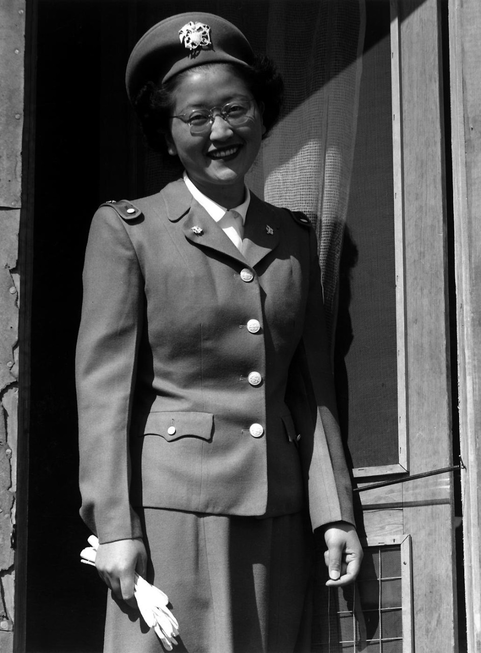 LC-DIG-ppprs-00267:   U.S. Naval Cadet Nurse Kay Fukuda, USNR, 1943.    Cadet Nurse Fukuda was a Japanese-American. The War Department in November 1943 reclassified American Citizens of Japanese ancestry for military service. Their prior American citizen rights to serve were previously barred after the Pearl Harbor Attack on 7 December 1941.  Photograph by Mr. Ansel Adams, 1943.  Collections of the Library of Congress.