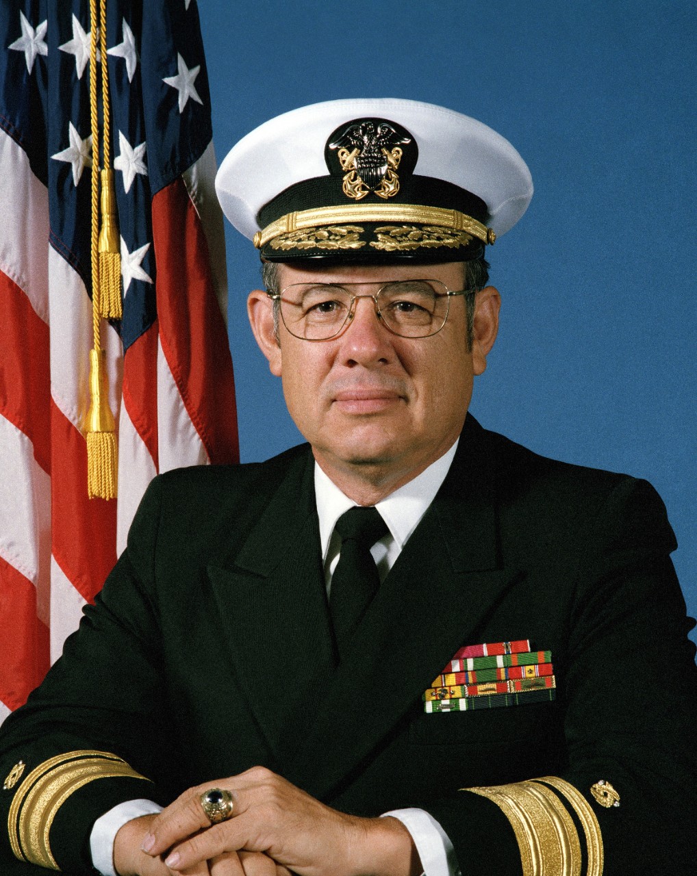330-CFD-DN-SC-87-11011:   Rear Admiral Benjamin F. Montoya, CEC, USN, 1987.   Official portrait.  Official U.S. Navy photograph, now in the collections of the National Archives.  
