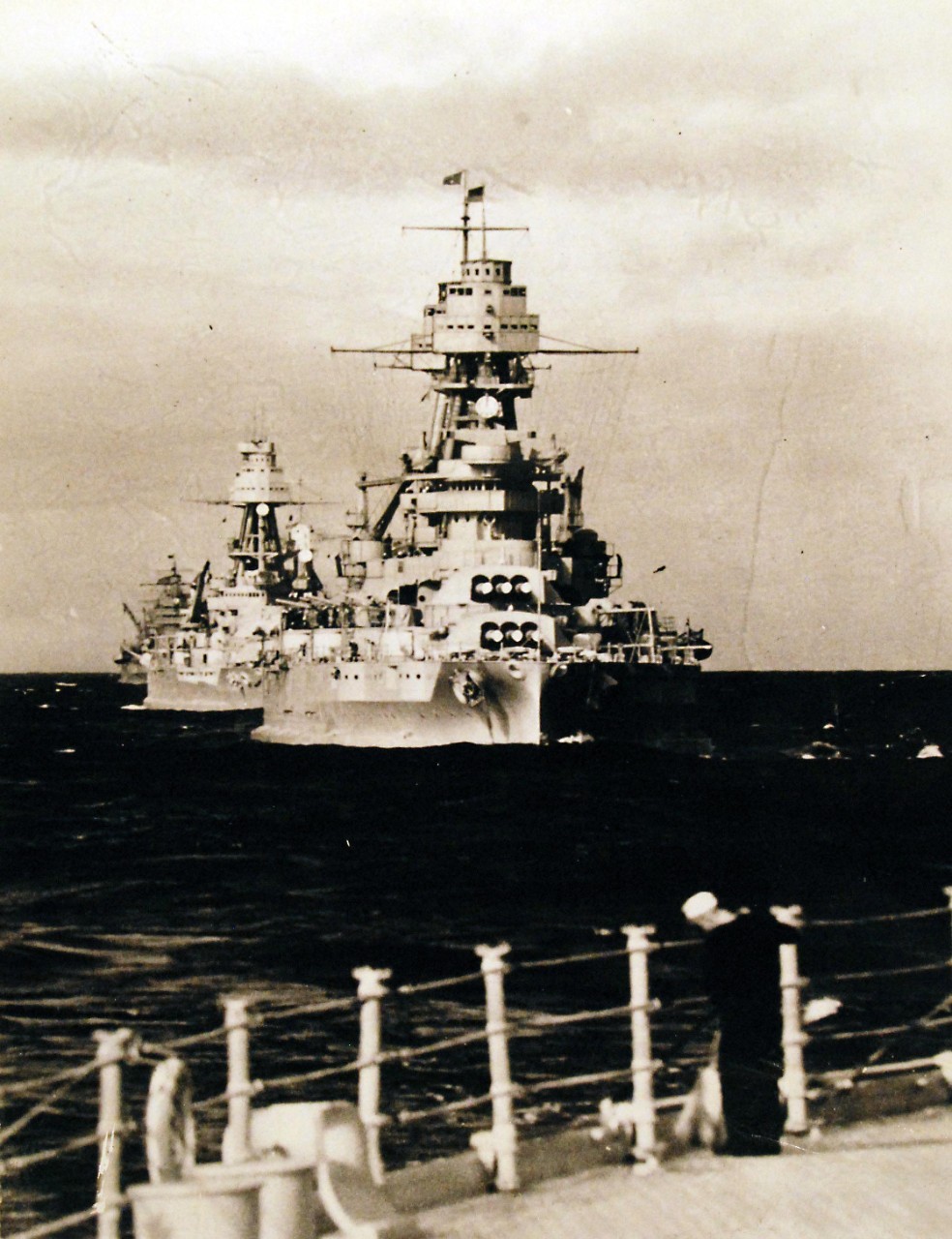 <p>80-G-456504: USS Arizona (BB 39) and USS Nevada (BB 36). Photograph received 1950.&nbsp;</p>
