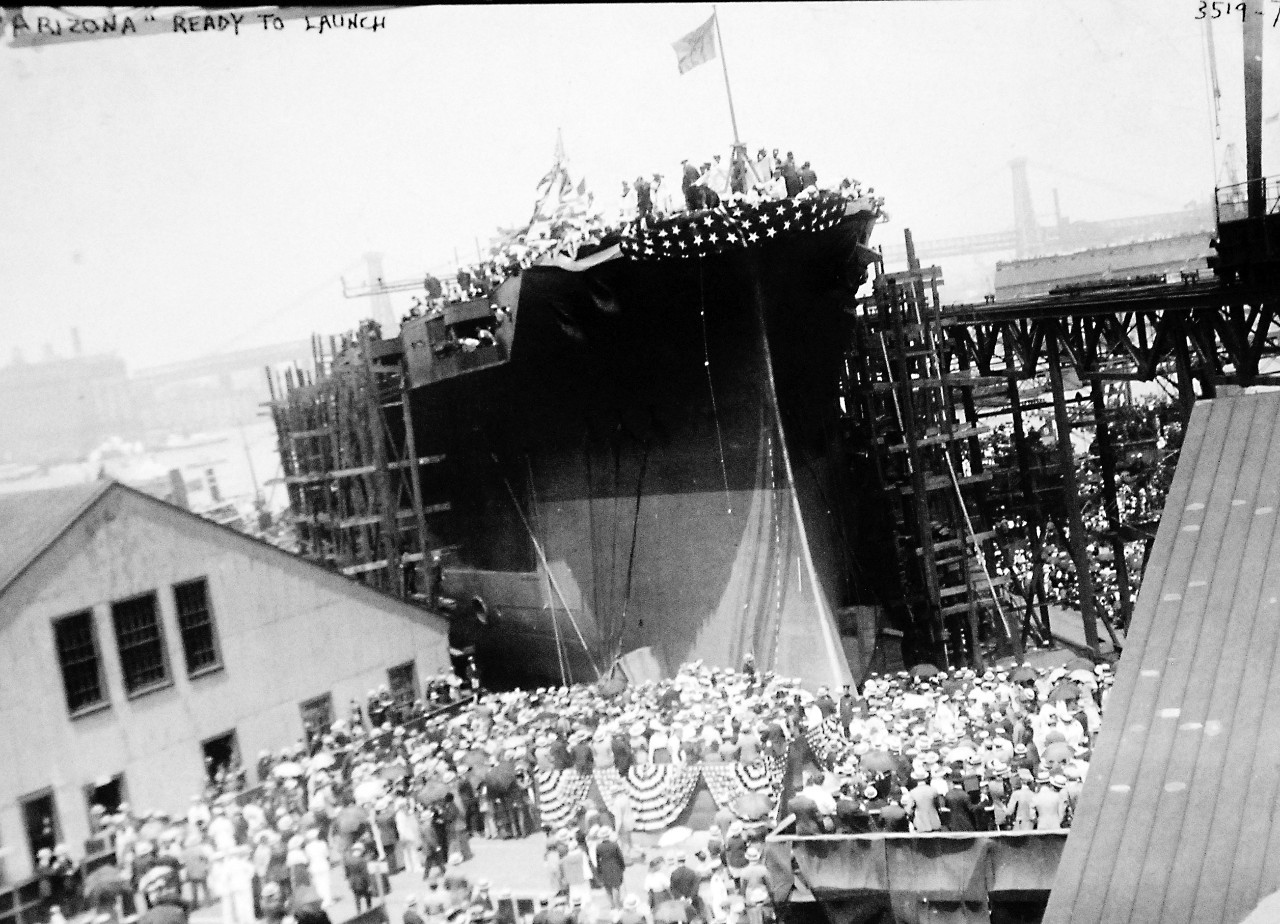 <p>Lot 10772-3: USS Arizona (BB 39) being launched at the New York Navy Yard, New York, June 19. 1915.&nbsp;</p>
