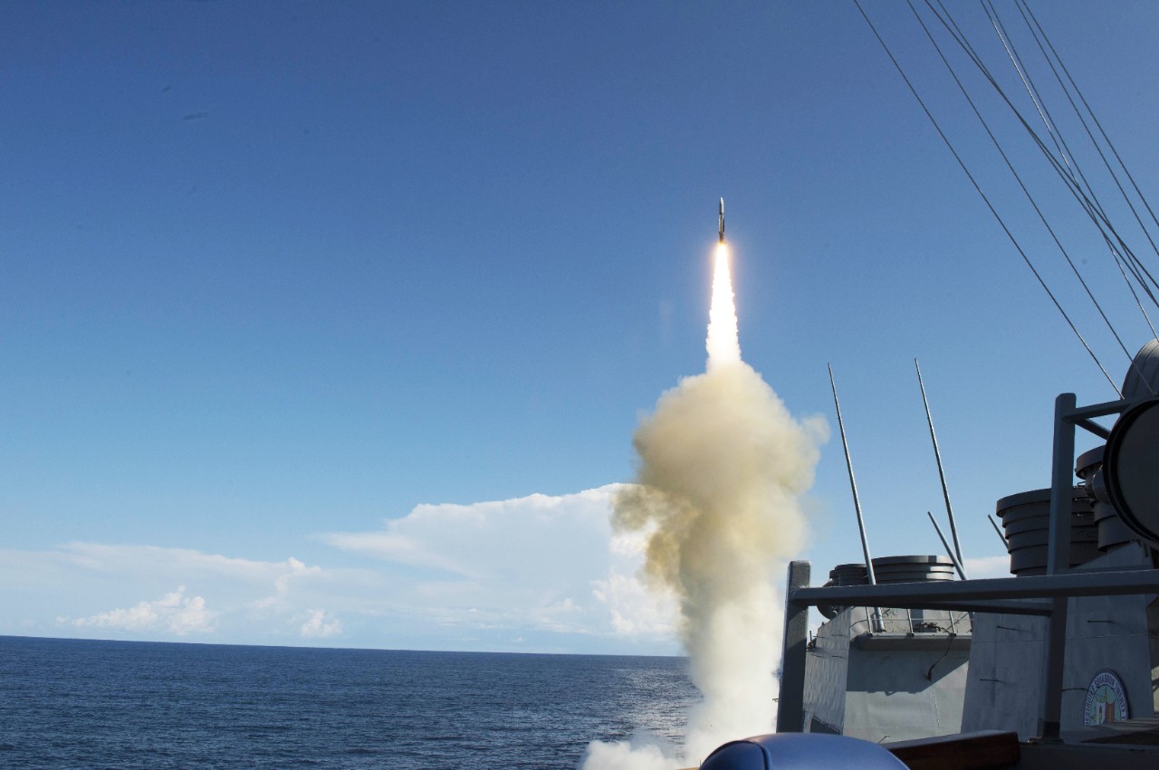 160721-N-BY095-282:   USS Arleigh Burke (DDG-51), 2016.   USS Arleigh Burke (DDG 51) successfully launches an SM-2 Standard Missile from the aft Vertical Launching System as part of their Combat System Ship Qualification Trials (CSSQT), July 21, 2016. The Spanish Navy Ship Cristobol Colon (F-105) and Arleigh Burke are conducting cooperative air defense test exercises including Tactical Data Link interoperability tests of the latest AEGIS Baseline 9.C1 with a foreign ship, as well as the first combined Combat Systems Ship Qualification Trial with the Spanish Navy since 2007. These types of cooperative events with our allies and partners deepen our operational relationships, making us collectively stronger and better postured to face new and emerging challenges. Photographed by MC Maria I. Alvarez.  Official U.S. Navy Photograph.   