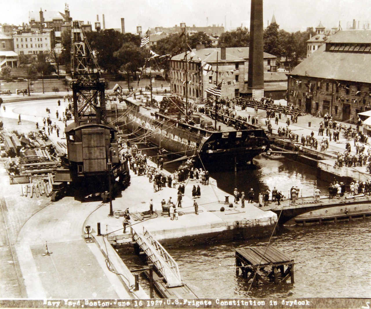 80-G-424919:  USS Constitution,  1927.   Constitution in drydock at Boston Navy Yard, Massachusetts.   Photograph, June 16, 1927.     Official U.S. Navy Photograph, now in the collections of the National Archives.   (2017/08/01).  