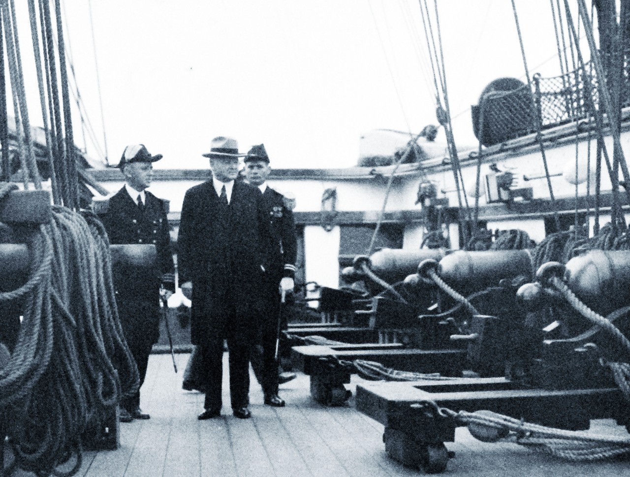 80-G-466362:   President Herbert Hoover inspects the frigate USS Constitution while at the Washington Navy Yard, 11 November 1931. Official U.S. Navy Photograph, now in the collections of the National Archives.    (2014/9/3).   