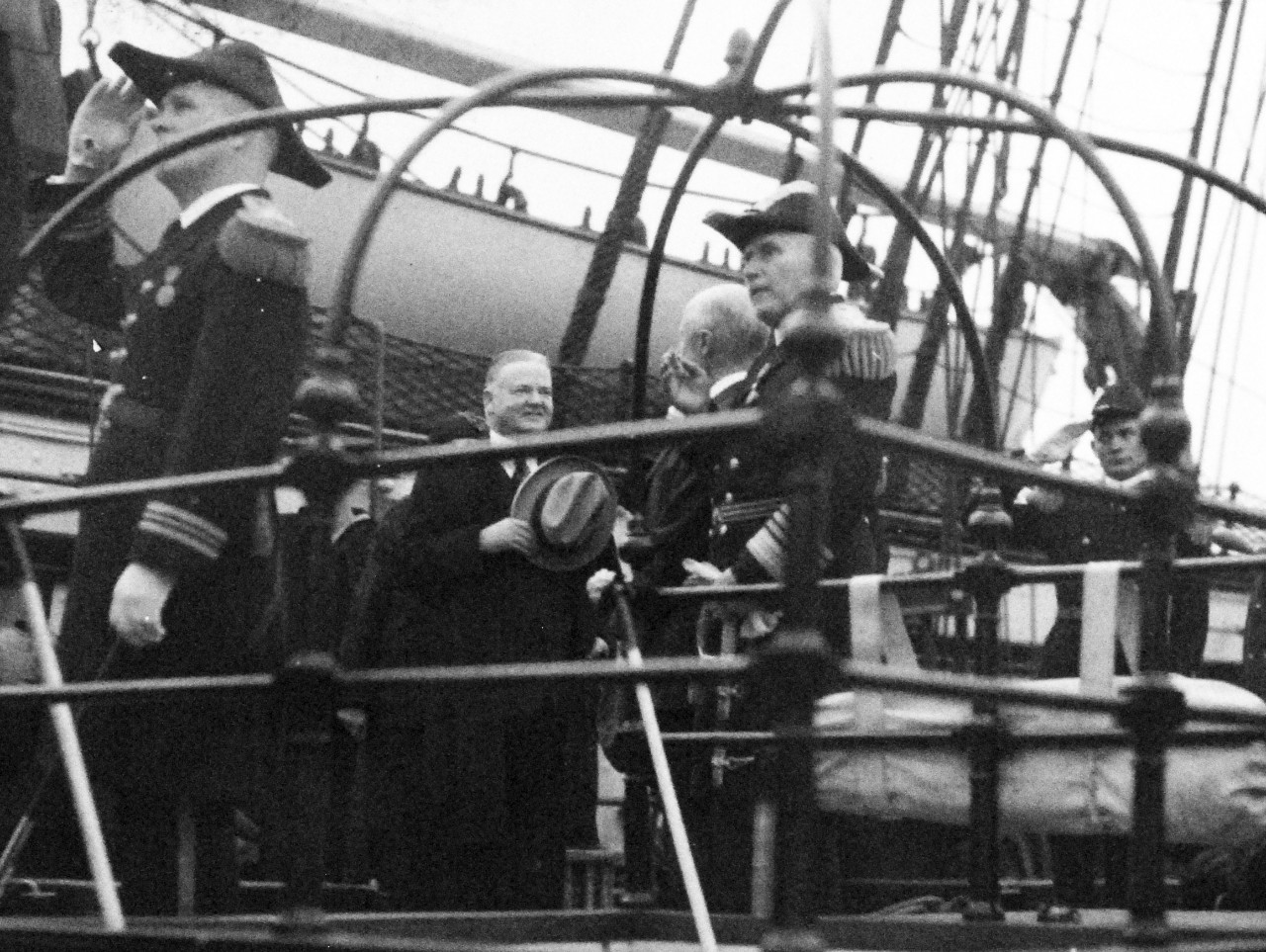 80-G-466363:   President Herbert Hoover boarding the frigate USS Constitution while at the Washington Navy Yard, 11 November 1931. Official U.S. Navy Photograph, now in the collections of the National Archives.   (2014/9/3).   