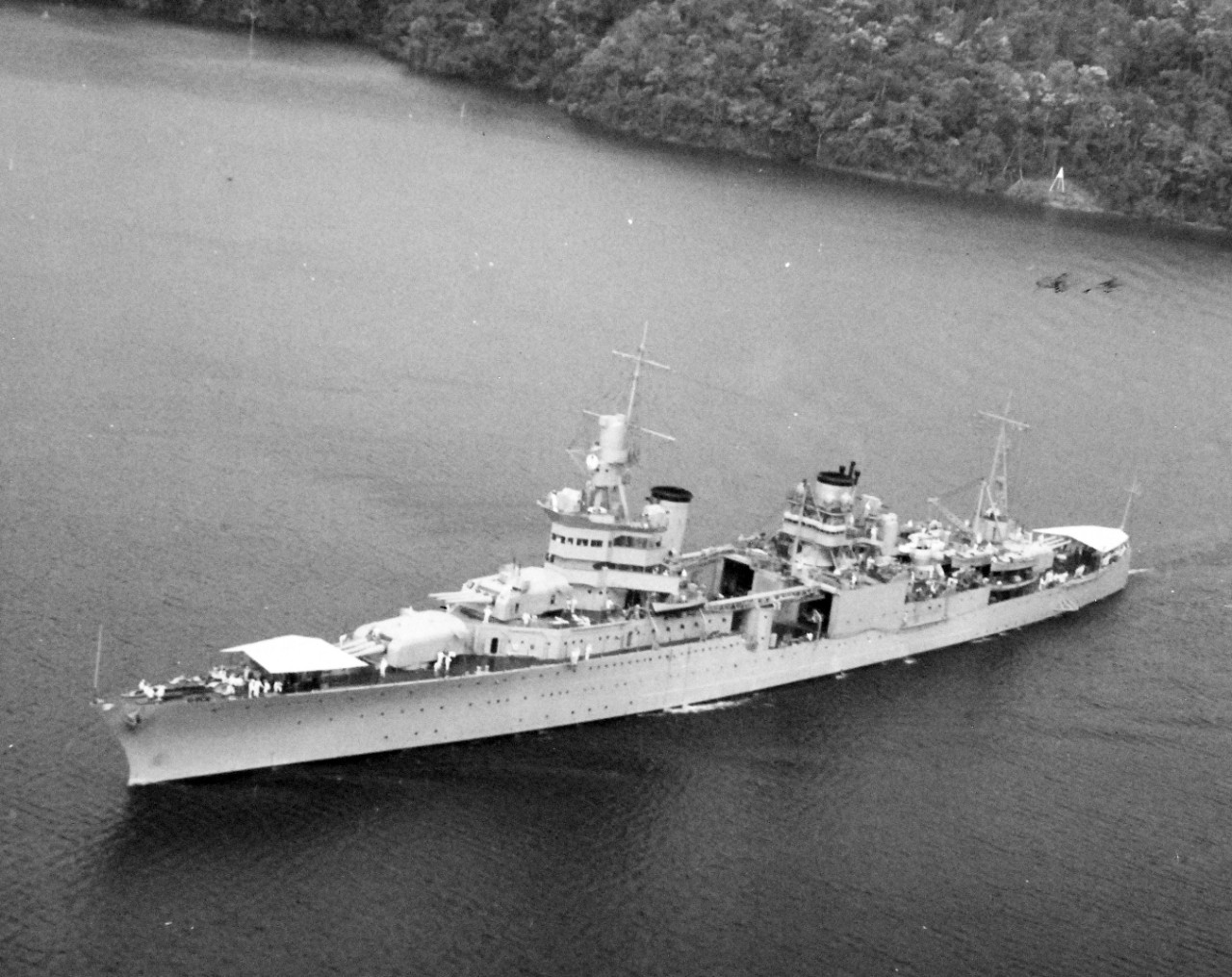 80-G-466167:   USS Indianapolis (CA-35), March 4, 1933.   Aerial oblique view while passing through the Panama Canal.  Official U.S. Navy Photograph, now in the collections of the National Archives.  (2018/03/14).  