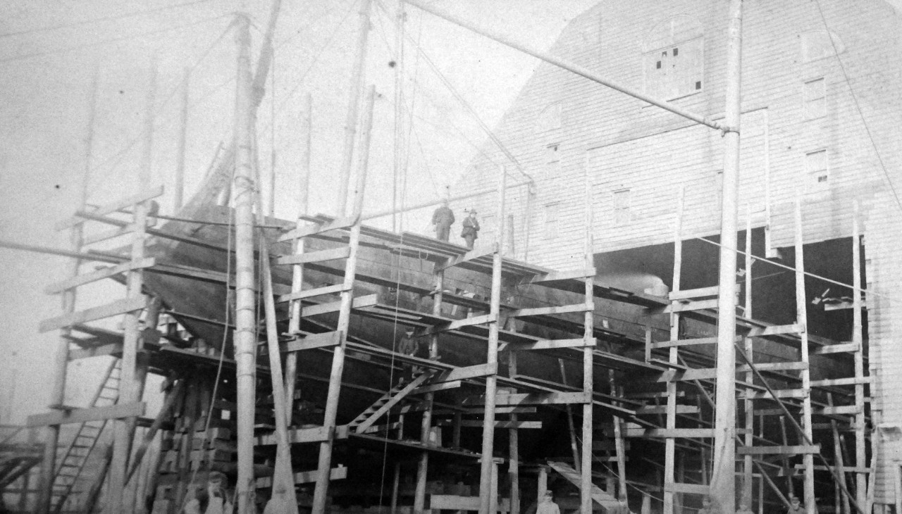 LC-Lot 10010-2:  USS Maine (1895-1898), late 1880s.   Maine being constructed at New York Naval Shipyard, New York,  Collection of Secretary of the Navy Benjamin F. Tracy.   Courtesy of the Library of Congress.  (2016/05/12).
