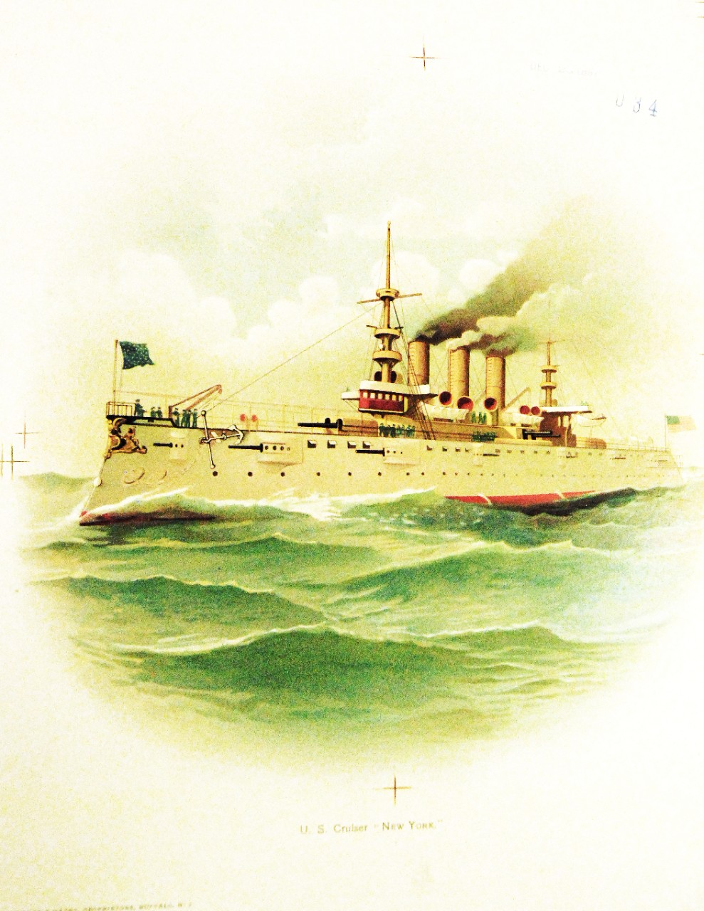 LC-Lot 4812-18:  USS New York (Armored Cruiser #2), 1897-98.  Port bow.  Reproduction of a painting by Koerner & Hayes, circa 1897-98. Courtesy of the Library of Congress. (2015/7/24). 