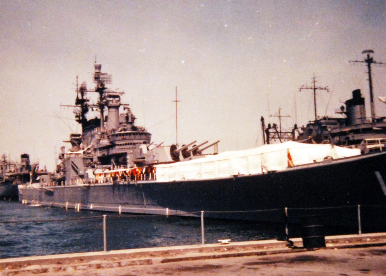 428-GX-K-38936:  USS Newport News (CA-148), 1967.     Norfolk Naval Operating Base, Norfolk, Virginia, May 19, 1967.   The heavy cruiser USS Newport News (CA-148), flagship for Commander Second Fleet, tied up to a pier at Norfolk.  Official U.S. Navy Photograph, now in the collections of the National Archives.  (2017/10/25).