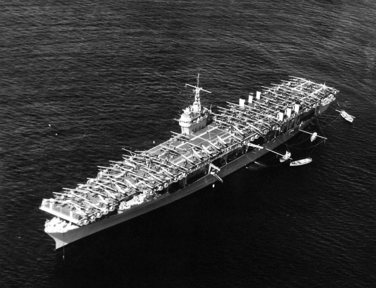 80-G-464155. USS Ranger (CV-4), 1938.    Aerial oblique, off the coast of Oahu, Territory of Hawaii, April 1938.   Official U.S. Navy photograph, now in the collections of the National Archives.  (2017/02/07).