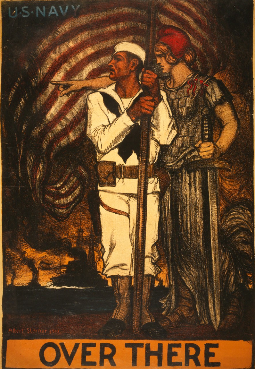 <p>LC-USZC4-10782: WWI Recruiting Poster. “Over There”. Artwork by Albert Sterner, 1917. P</p>
