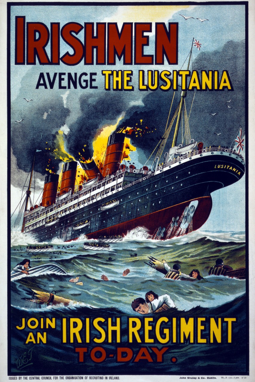 <p>LC-USZC4-10986:&nbsp; When the British liner Lusitania was sunk in May 1915, 128 American passengers lost their lives. In total, 1,198 perished in the u-boat attack.</p>
