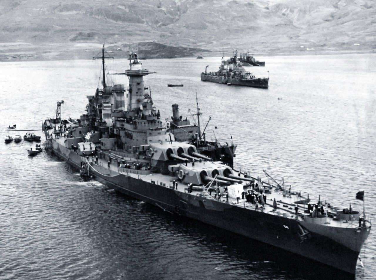 <p>80-G-24826: PQ-17 Arctic Convoy, June-July 1942. The covering forces of the PQ-17 Convoy (British and American ships) at anchor in the harbor at Hvalfjord, Iceland.&nbsp;</p>
