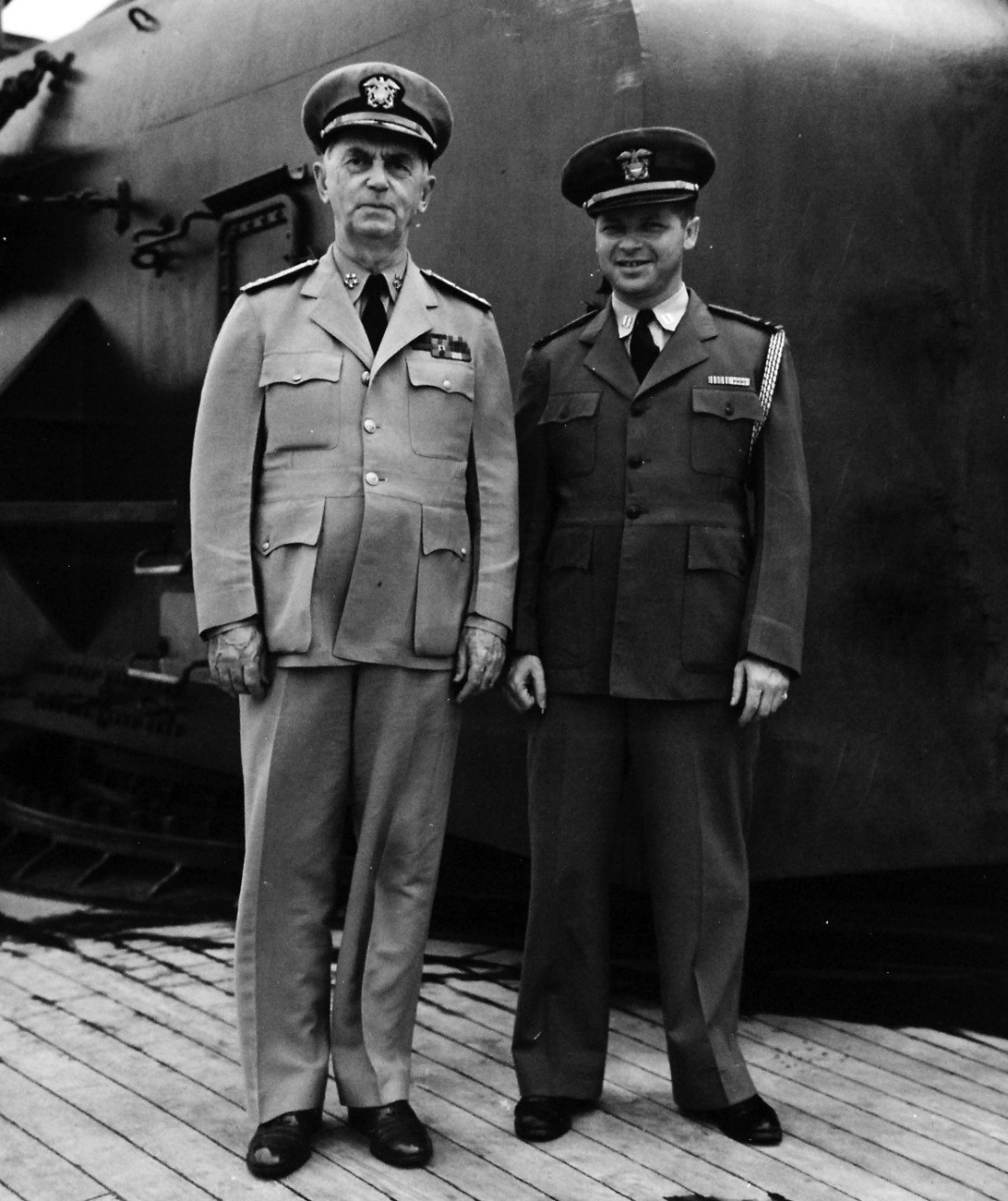 80-G-700368:  Potsdam Conference, July-August 1945.   Fleet Admiral William D. Leahy and Lieutenant Eddlestein.  Photograph released:  August 1945.  Official U.S. Navy photograph, now in the collections of the National Archives.  (2016/06/28).