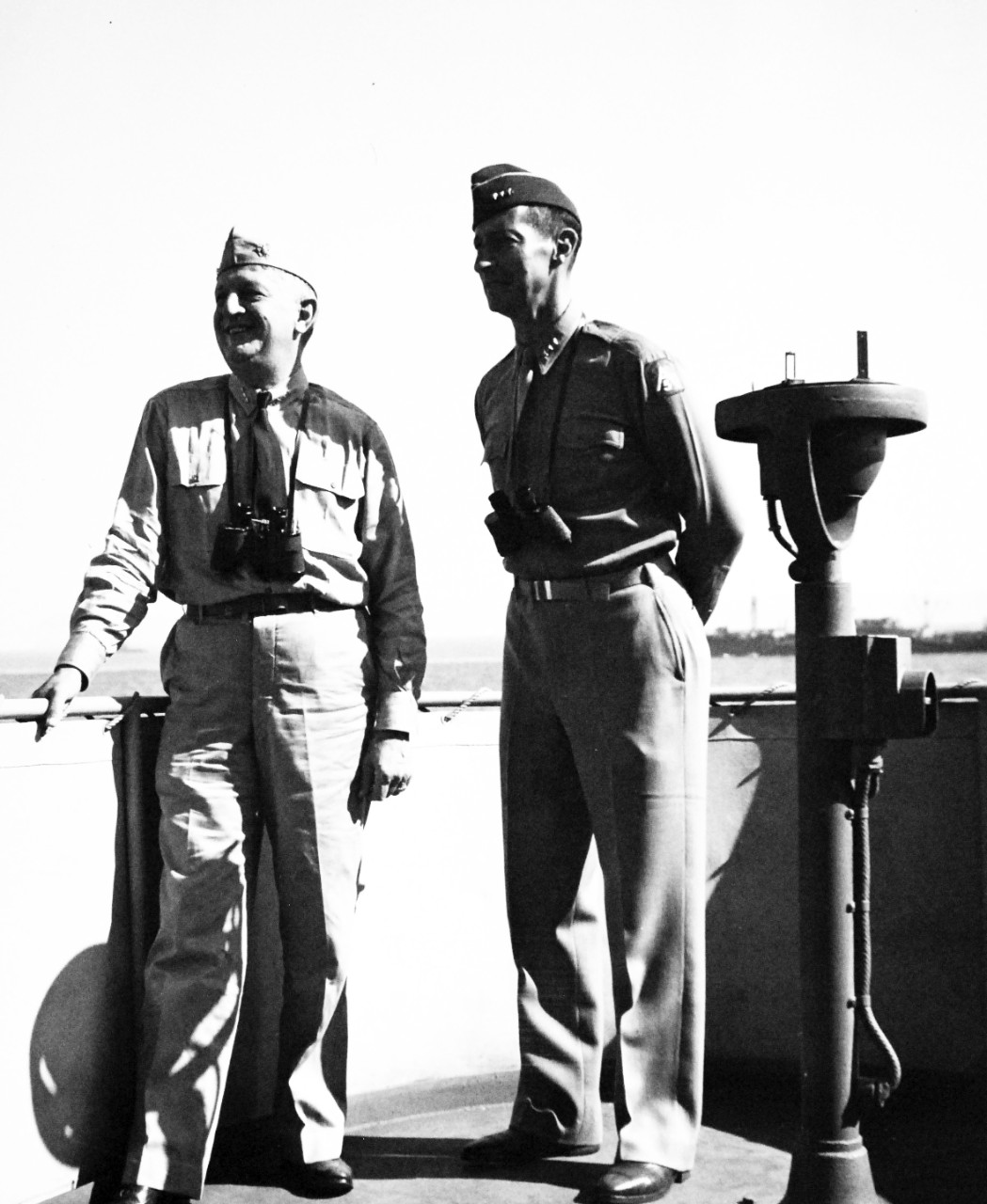 80-G-87317:  Operation Avalanche, September 1943.  Admiral H.Kent Hewitt, USN, and Lieutenant General Mark W. Clark, USA, onboard USS Ancon (AGC 4) during operations at Salerno, Italy.  Photograph released September 12, 1943.   U.S. Navy photograph, now in the collections of the National Archives.  (2017/04/04).