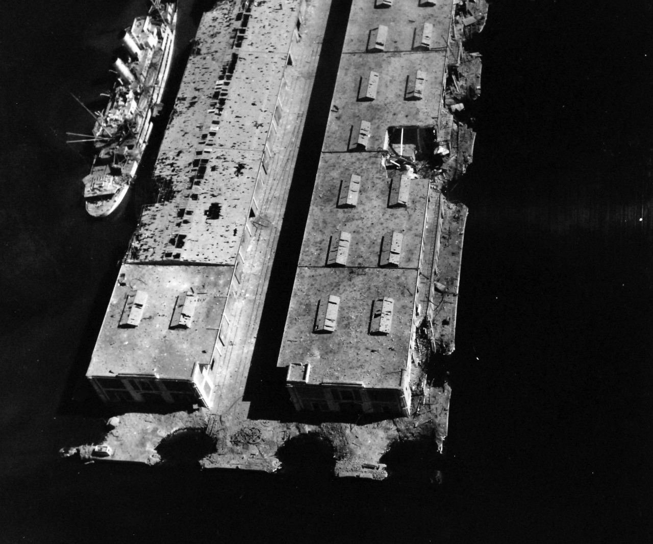 80-G-364053:  Invasion of Southern France, Marseille, August 1944.   Aerial view of the destruction to the harbor and installations at Marseille, France.  Taken by crew of USS Catoctin (AGC-5).  Photograph received on 2 April 1946.   Official U.S. Navy Photograph, now in the collections of the National Archives.  (2014/7/10).