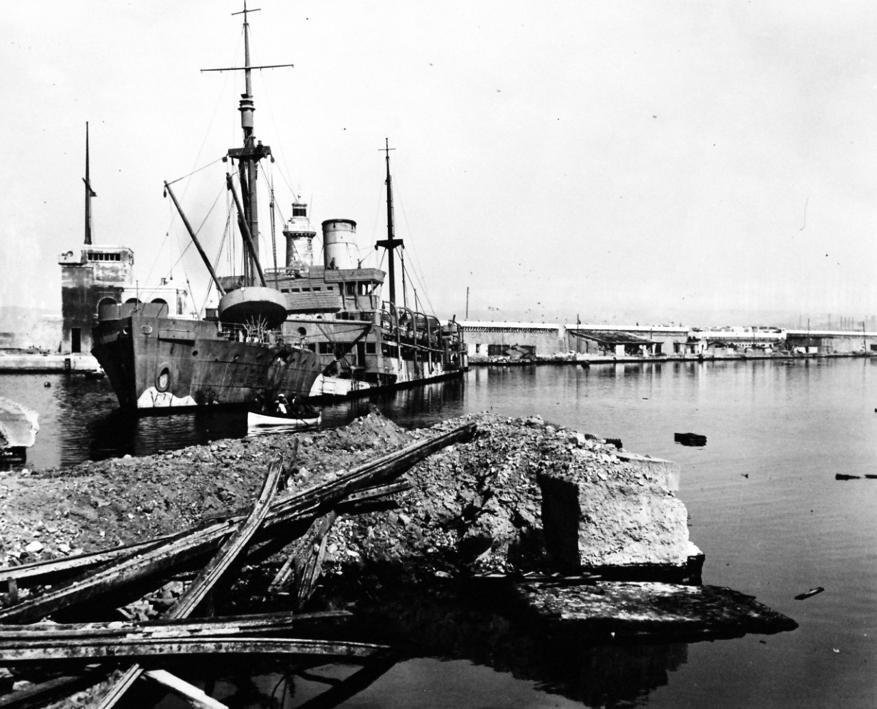 80-G-364057:  Invasion of Southern France, Marseille, August 1944.   Destruction to the harbor and installations at Marseille, France.  Taken by crew of USS Catoctin (AGC-5).  Photograph received on 2 April 1946.   Official U.S. Navy Photograph, now in the collections of the National Archives.  (2014/7/10).