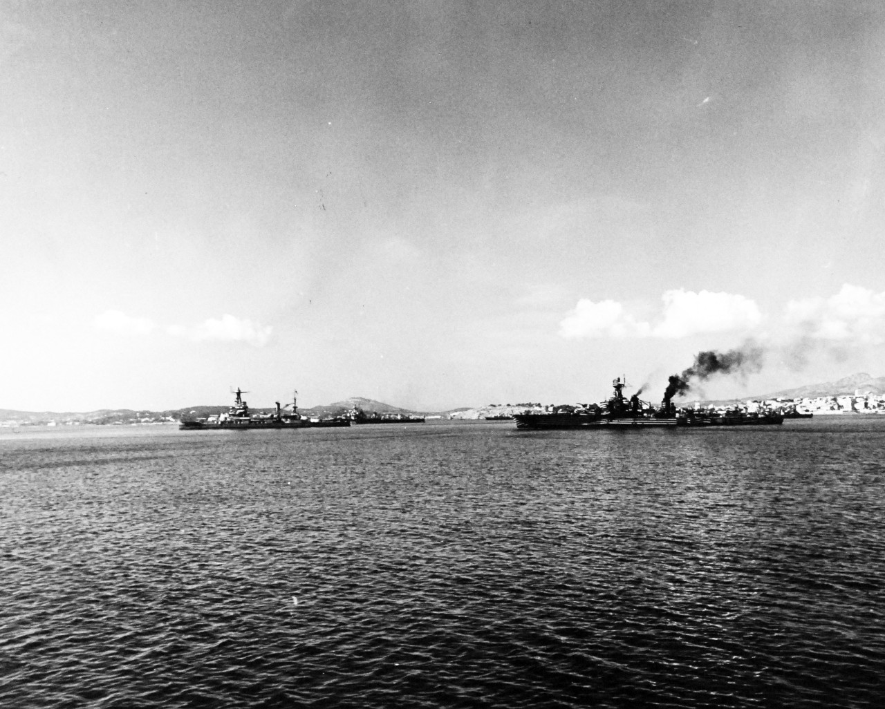 80-G-248718:  Invasion of Southern France, Toulon,  September 1944.   SS Lorraine and SS Gloire in Toulon Harbor, France, 15 September 1944. Taken by USS Philadelphia (CL-41).  Official U.S. Navy Photograph, now in the collection of the National Archives.  (2014/4/10). 
