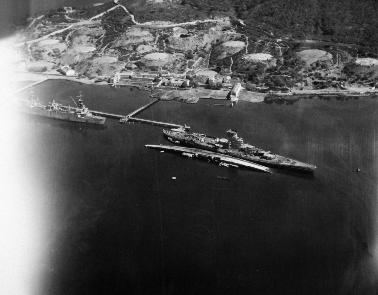80-G-364004:  Invasion of Southern France, Toulon, August 1944.   Aerial view of the destruction to the harbor and installations at Toulon, France.  Taken by crew of USS Catoctin   (AGC 5).  Photograph received on 2 April 1946.   Official U.S. Navy Photograph, now in the collections of the National Archives.  (2014/7/10).