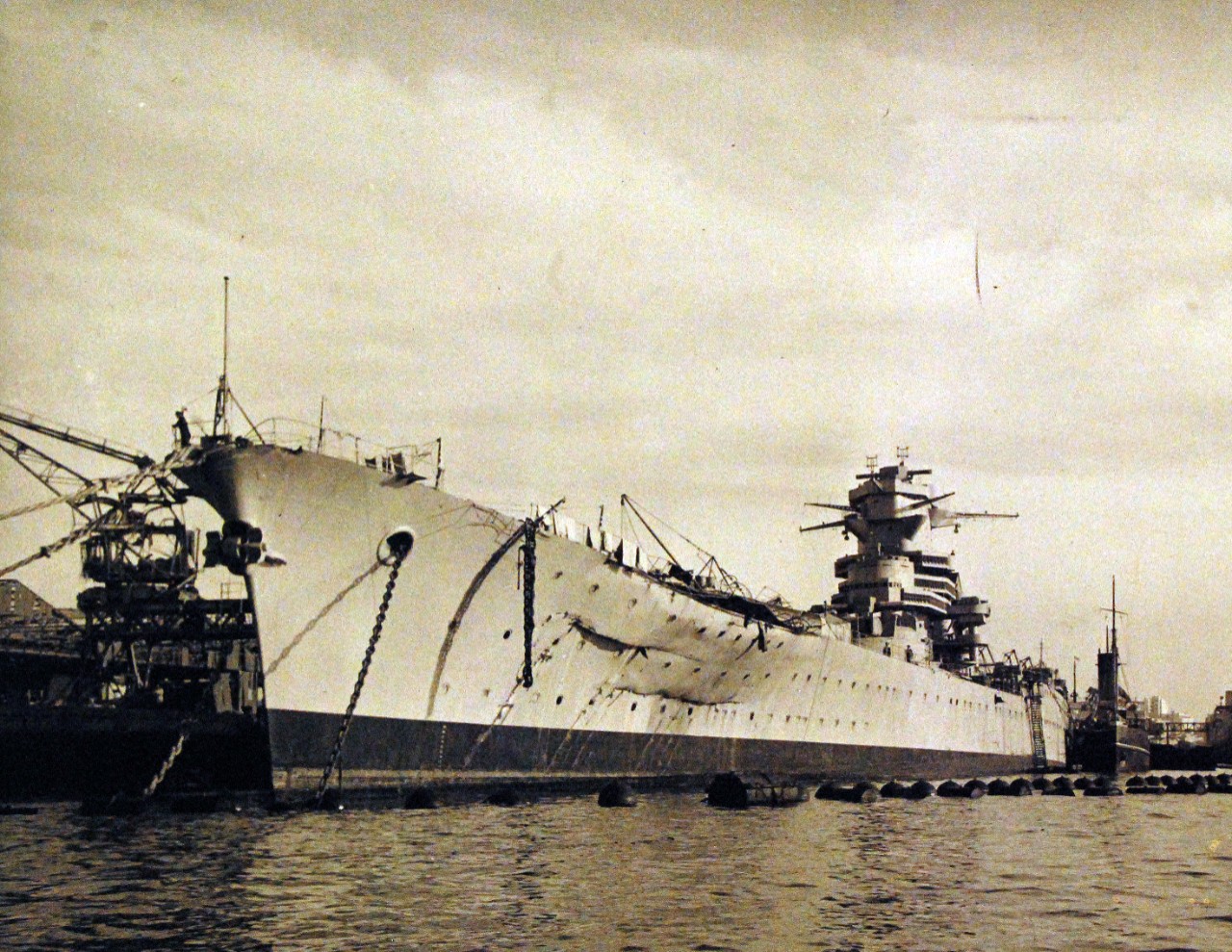 <p>80-G-30616: Operation Torch, November 1942. French battleship Jean Bart damaged from shell fire and bombs during the operation.&nbsp;</p>

