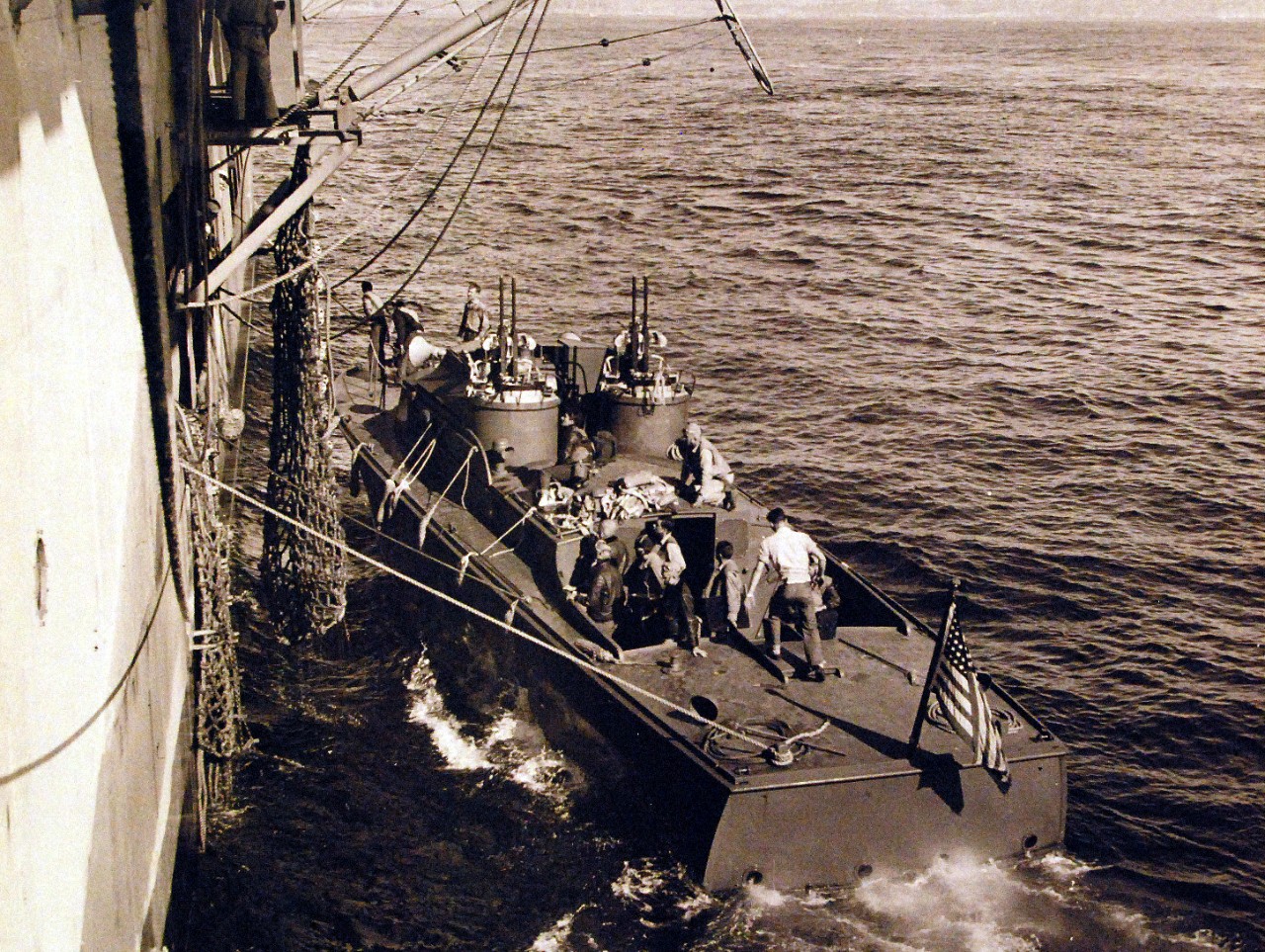 <p>80-G-30612: Operation Torch, November 1942. Crash boat brings aviators to troop ship from Safi, Morocco, during the operation. Photograph released November 12, 1942.&nbsp;</p>
