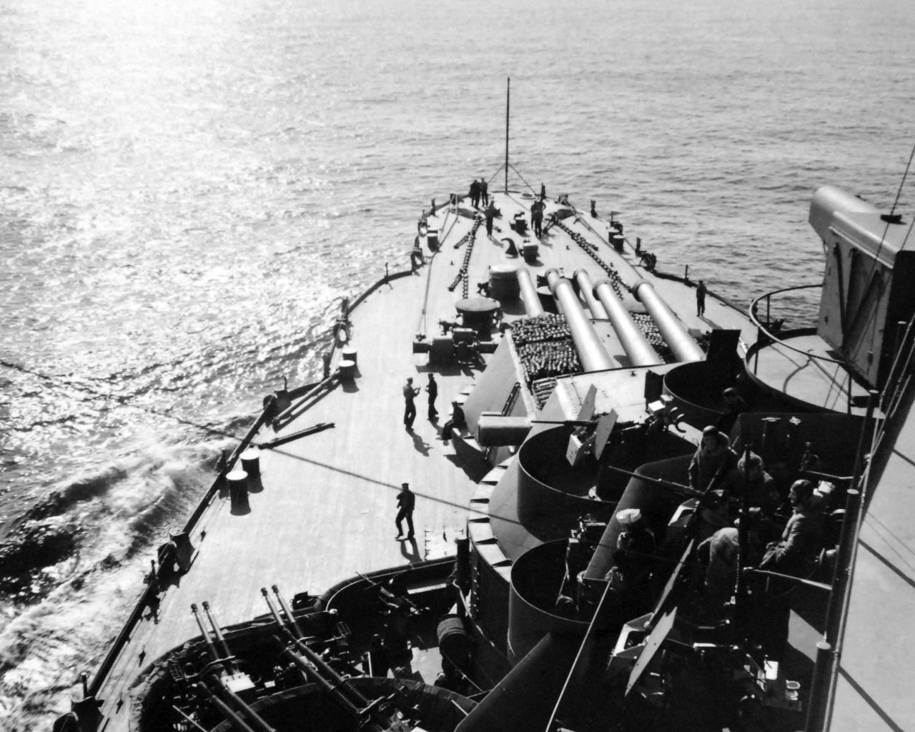 80-G-57049:  Aleutian Island Campaign, June 1942-August 1943.  Battle of Attu, May 11-29, 1943.     USS Pennsylvania (BB 38) just before bombardment of Attu Island, Alaska, May 11, 1943.    U.S. Navy Photograph, now in the collections of the National Archives.  (2017/05/02).