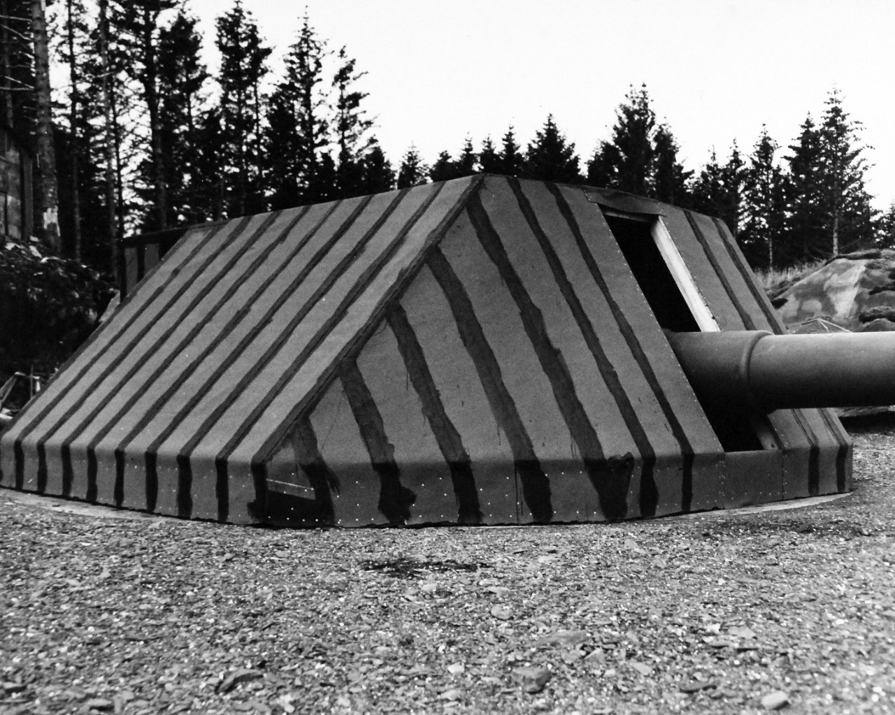 80-G-279827:   Miller Point, Kodiak, Alaska, 1945.    Cover for 6” gun.   Photographed by PhoM1/R.K. Thomas, August 6, 1945.  U.S. Navy Photograph now in the collections of the National Archives.  (2016/01/19).