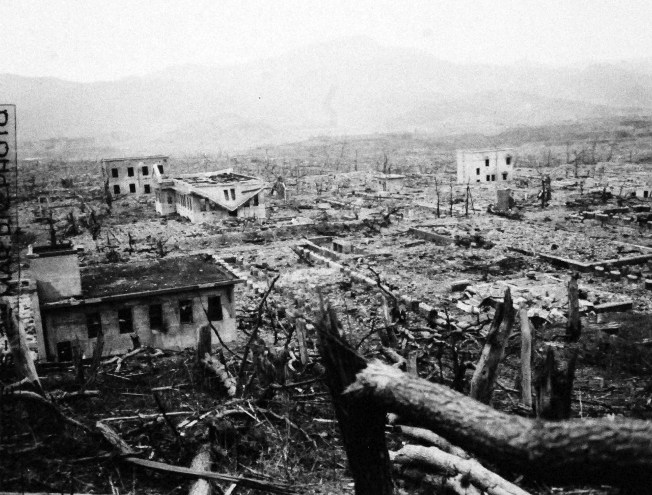 127-GW-1643-147005:     Nagasaki, Japan, 1945.   Nagasaki medical hospital and college after Atomic blast, Japan.   Photographed by Rogers, November 23, 1945.        Official U.S. Marine Corps Photograph, now in the collections of the National Archives.  (2016/10/25).