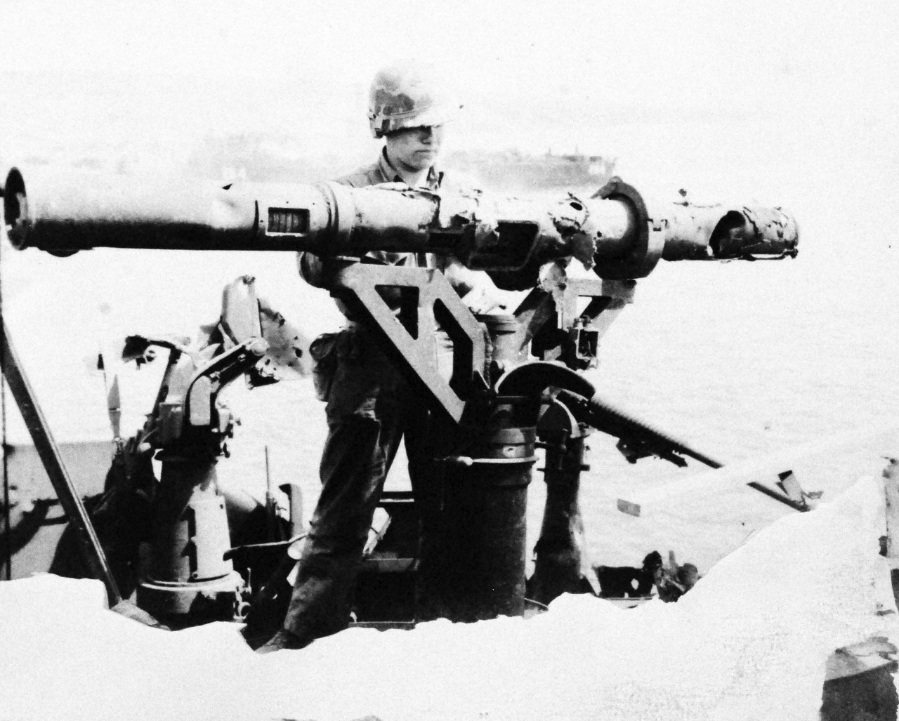 127-GW-304-143248:  Battle for Iwo Jima, February-March 1945.   Range finder on forward bridge of Japanese APD 25mm gun background on starboard side.     Photographed by Morejohn, March 1945.  U.S. Marine Corps photograph, now in the collections of the National Archives.  (2016/02/17).