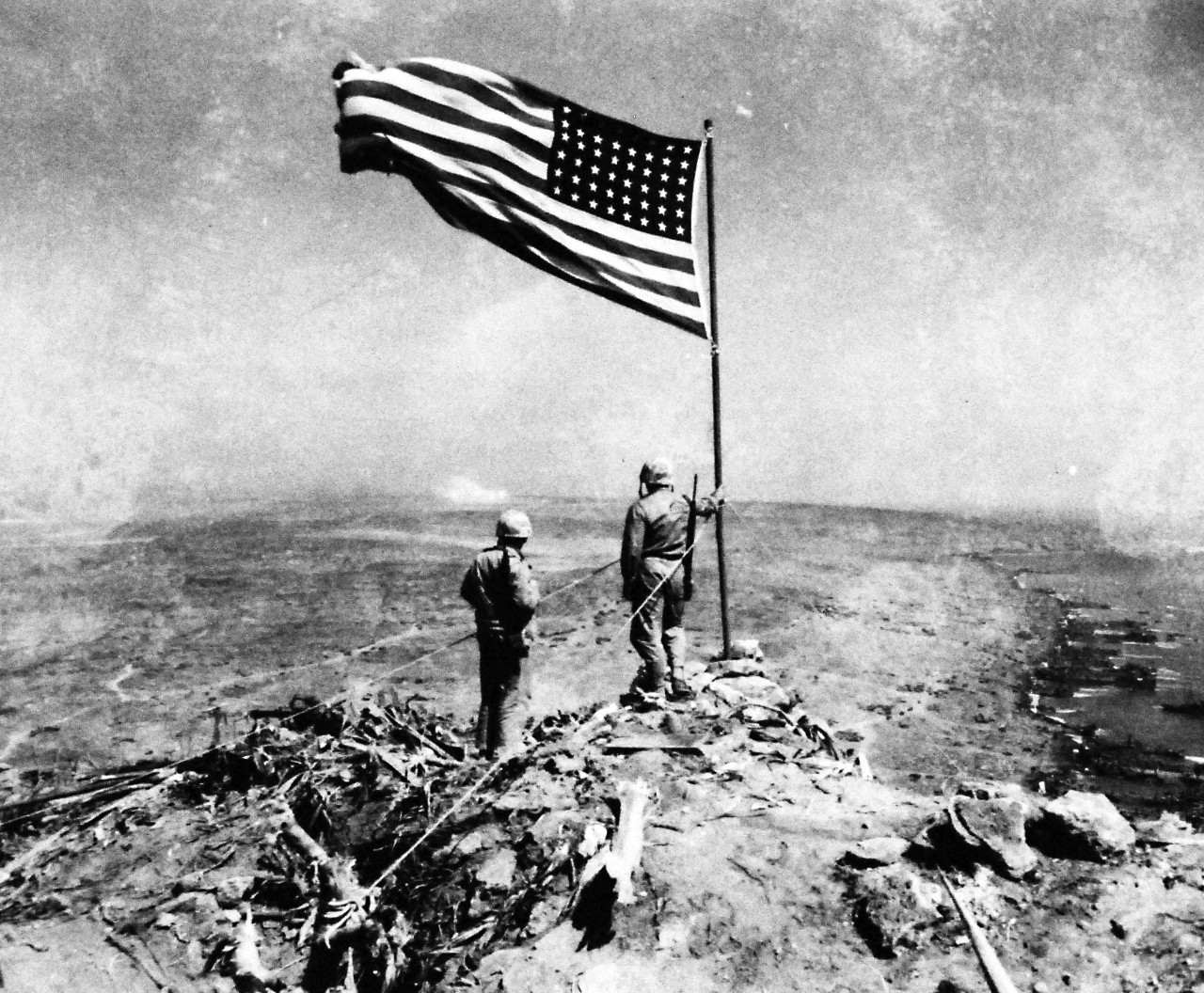 127-GW-319-142859: Iwo Jima Operations,  February 1945.   View to Northwest from Mount Suribachi, photographed by Kauffman, 1945.  Official U.S. Marine Corps Photograph, now in the collections of the National Archives.  (2016/09/06).