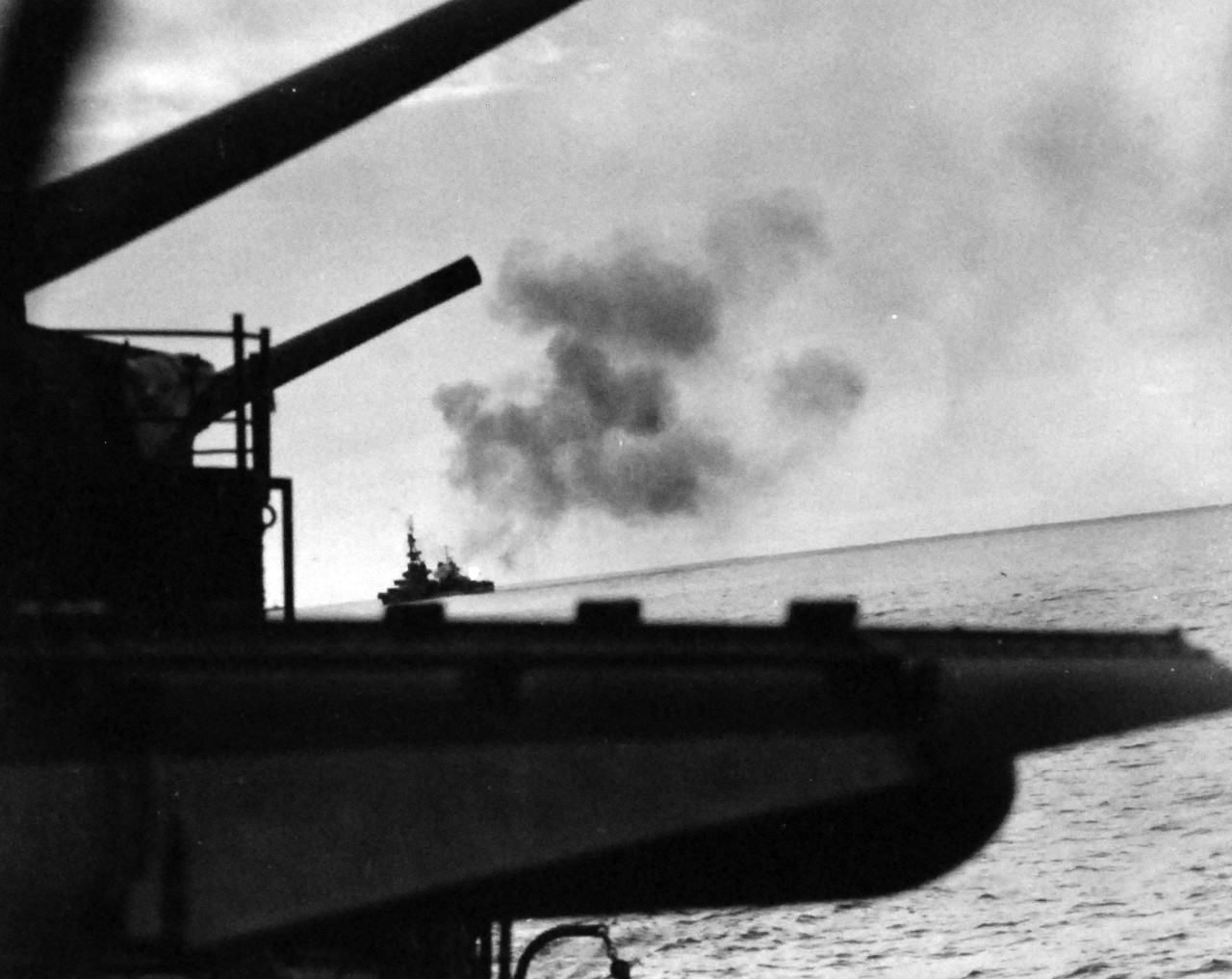 80-G-304999:  Battle for Iwo Jima, February 17, 1945.  5” guns of USS Heywood L. Edwards (DD-663) join in with battleships and cruisers in bombarding Iwo Jima. Official U.S. Navy photograph, now in the collections of the National Archives.  (2016/09/06).