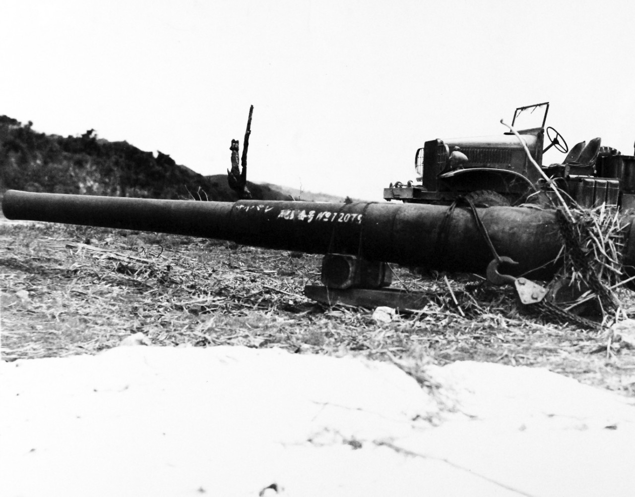 80-G-287245:   Invasion of Saipan, June-July 1944.  Enemy guns found on Saipan after its occupation by American forces, 6” gun north of Tanapag, July 12, 1944.  Photographed by USS Indianapolis (CA-35) photographer.   Official U.S. Navy Photograph, now in the collections of the National Archives.  (2017/03/21).  