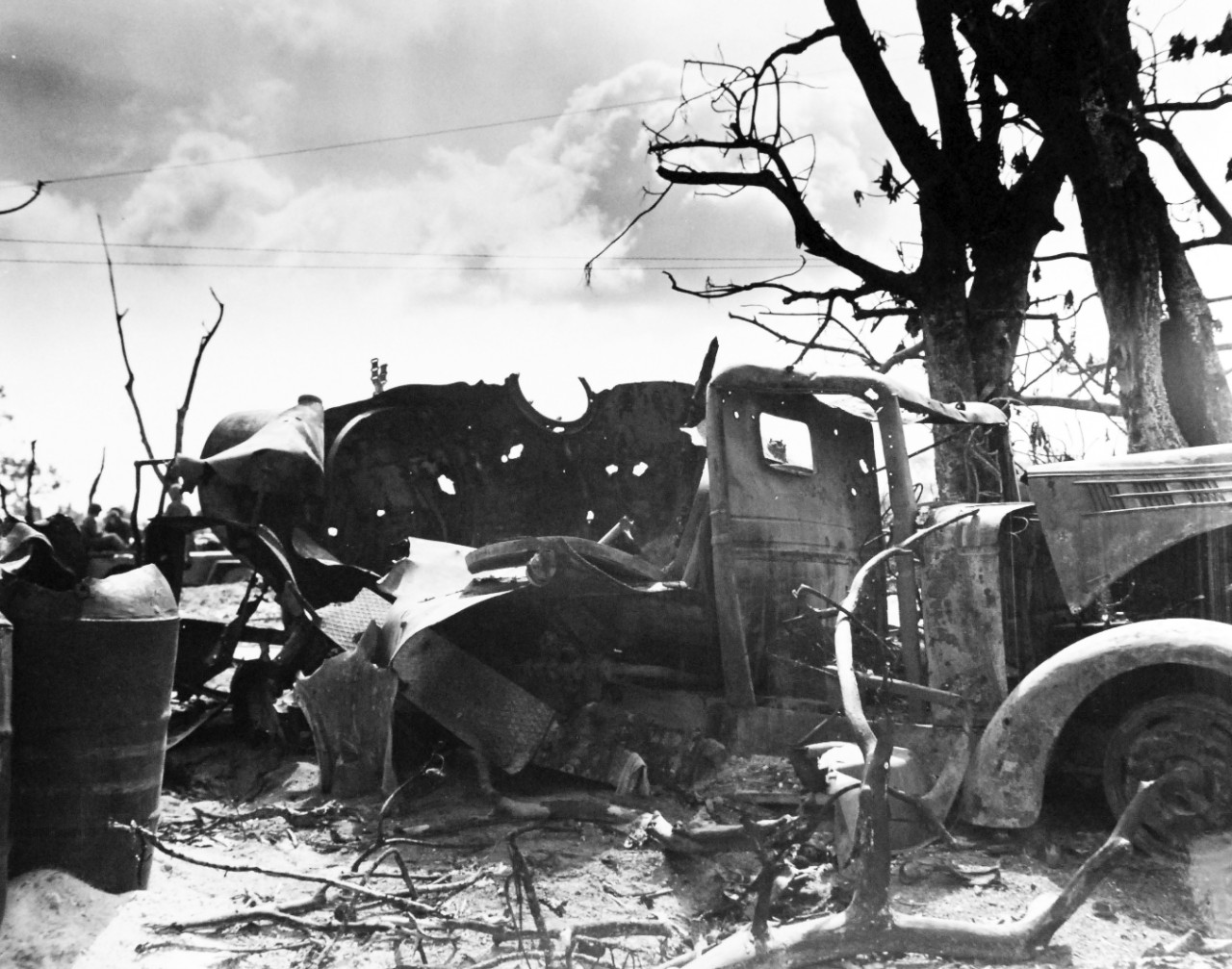 80-G-307846:  Invasion of Saipan, June-July 1944.  Japanese equipment and installations some of which were badly wrecked found on Saipan Island after invasion operations.  Photograph received March 20, 1945.      Official U.S. Navy Photograph, now in the collections of the U.S. Navy.  (2017/04/11).  