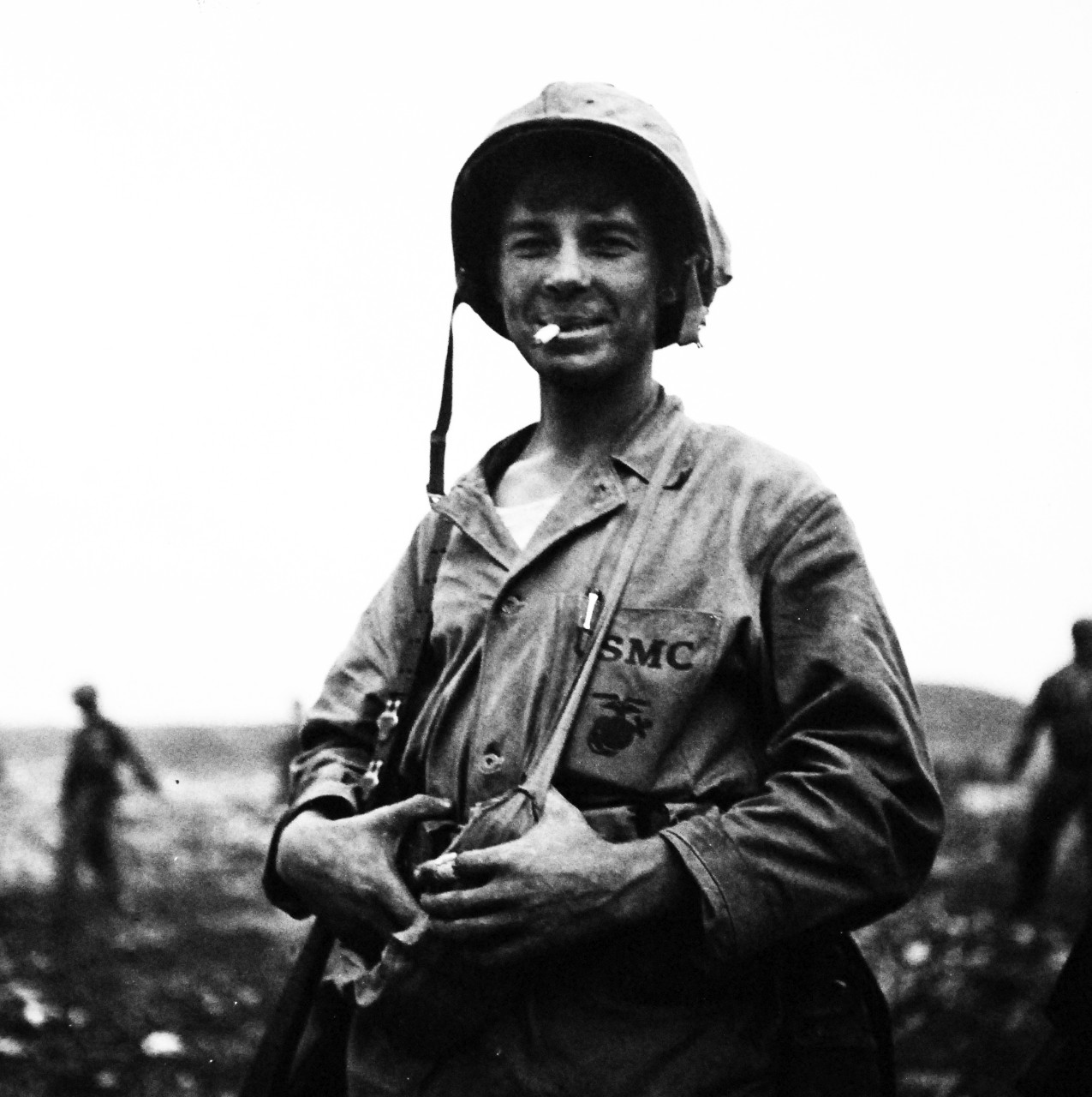 80-G-475139:  Invasion of Saipan, June-July 1944.  A veteran U.S. Marine of the Saipan Campaign.   Photographed by Lieutenant Paul Dorsey, July 1944, TR-10217.    Steichen Photography Unit.     Official U.S. Navy photograph, now in the collections of the National Archives.   (2017/03/15).