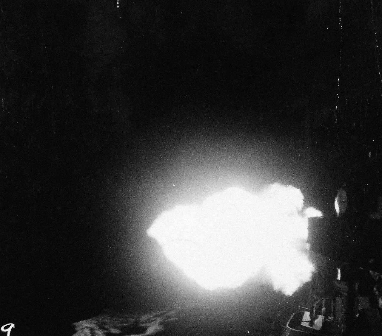 80-G-55522: Battle of the Kula Gulf, July 5-6, 1943.   Night Battery of USS St. Louis (CL-49) during the Battle of Kula Gulf.   Photographed by CPU-2, July 5-6, 1943.  Official U.S. Navy Photograph, now in the collections of the National Archives.   (2015/4/28).  