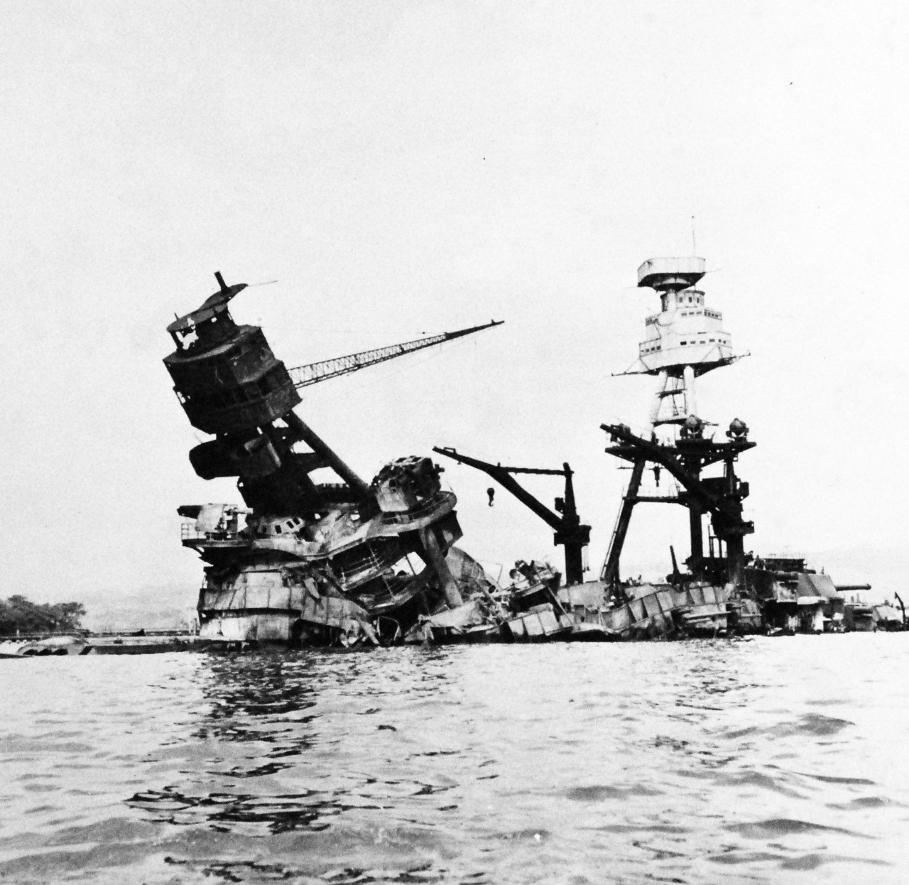 80-CF-1061-1:    Wreckage of USS Arizona (BB 39) following the attack at Pearl Harbor, Hawaii, 7 December 1941.   Official U.S. Navy Photograph, now in the collections of the National Archives.    (9/16/2014).