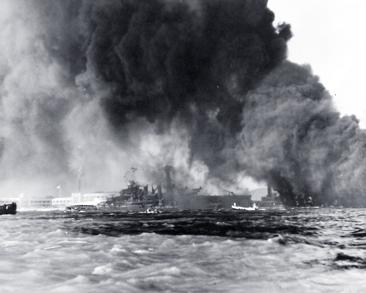 80-G-32933:  Japanese Attack on Pearl Harbor Attack, 7 December 1941.    USS California (BB 44) after the attack. U.S. Navy photograph, now in the collections of the National Archives.        (9/13/2013).  