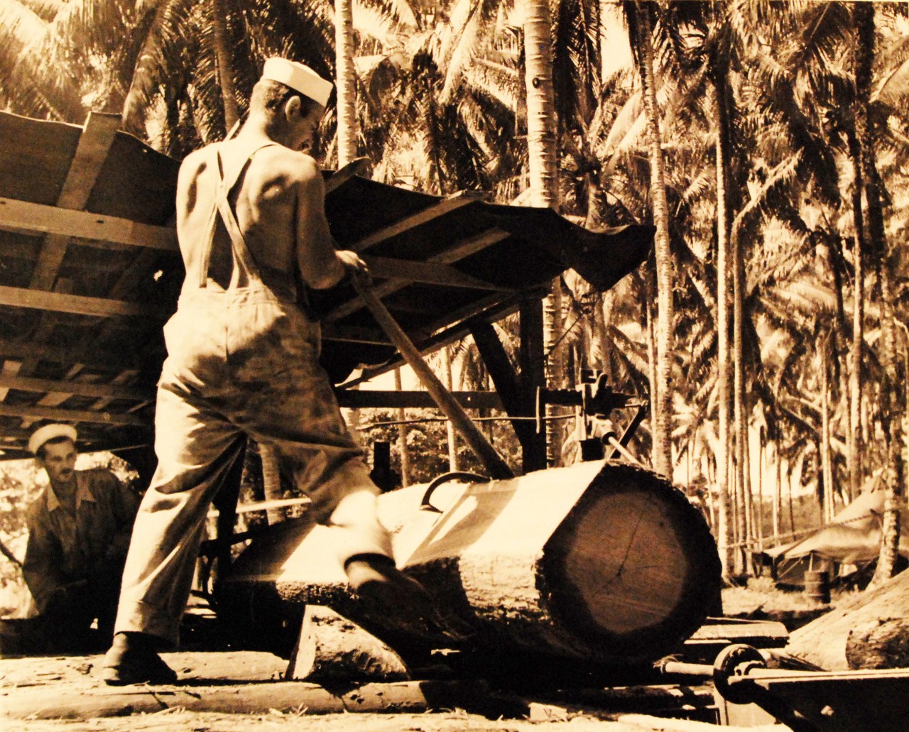80-G-39222: Guadalcanal Campaign, August 1942-February 1943.  Navy Seabees doing construction work at Guadalcanal, working in the sawmill, January 30, 1943.   Official U.S. Navy photograph, now in the collections of the National Archives.  (2016/12/06).